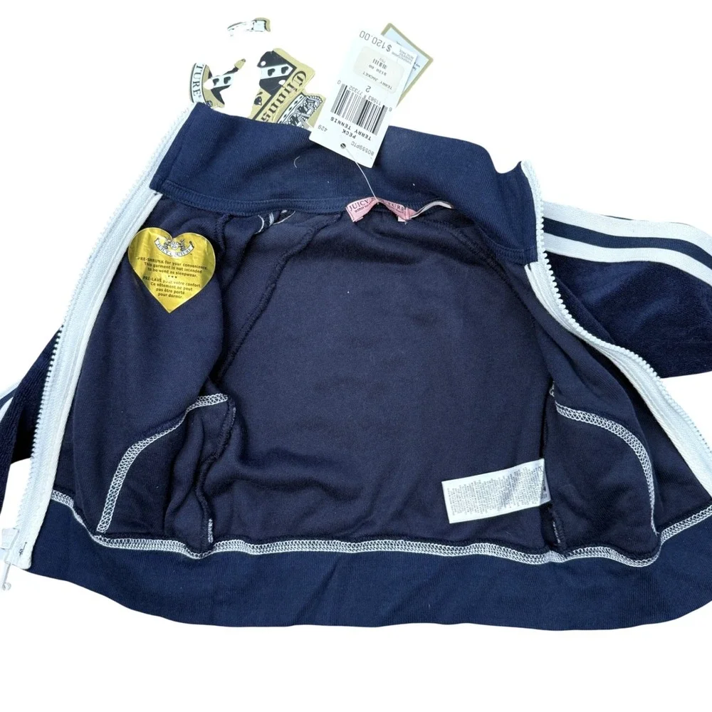 Y2K Juicy Couture Terry Tennis Jacket Kids Size 2 Navy‎ Blue NWT READ Graphic